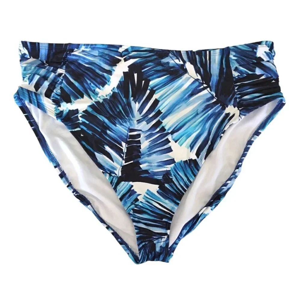 Mynah‎ Blue Tropic Goddess Side Shirred High Rise Bikini Bottoms XL NWOT